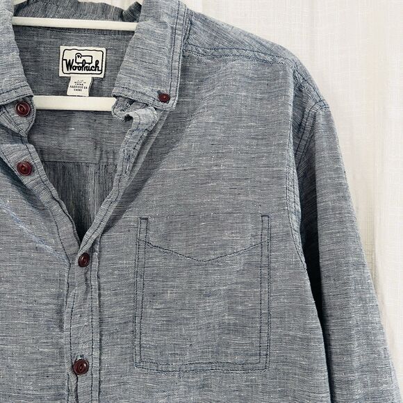 Woolrich Grayish Blue Hemp & Organic Cotton Button Down Sustainable Shirt Mens L - Picture 5 of 8